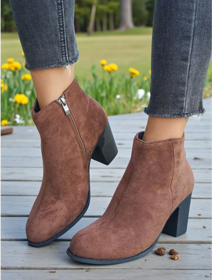 Enkellaarsjes Suede Look met Blokhak en Rits aan de Zijkant voor Dames