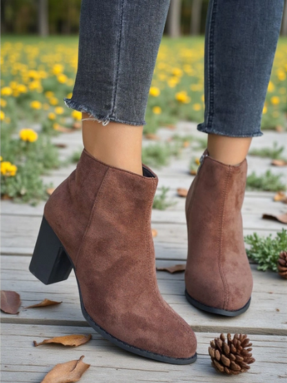Enkellaarsjes Suede Look met Blokhak en Rits aan de Zijkant voor Dames