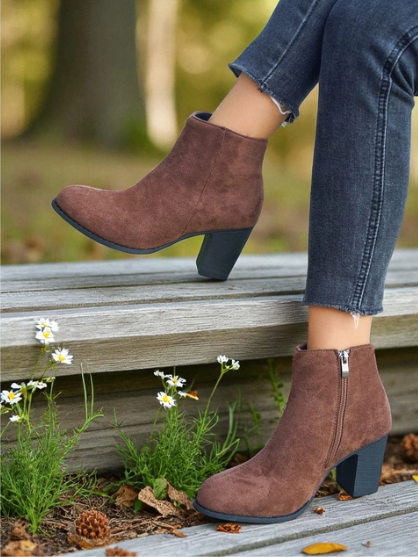 Enkellaarsjes Suede Look met Blokhak en Rits aan de Zijkant voor Dames