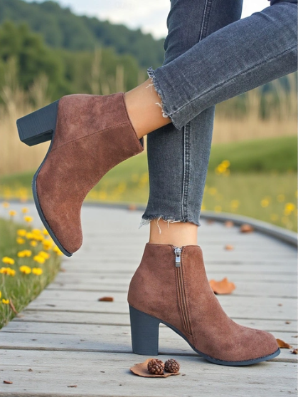 Enkellaarsjes Suede Look met Blokhak en Rits aan de Zijkant voor Dames