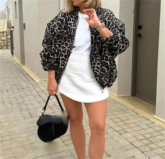 Corinna - Bomberjack met luipaard print