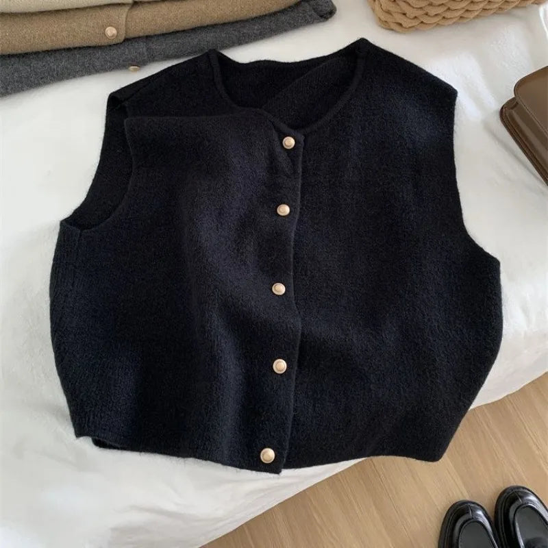 Zacht Gebreid Vrouwen Gilet Met Knoopsluiting