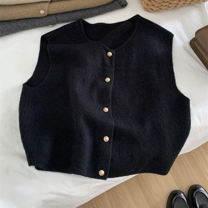 Zacht Gebreid Vrouwen Gilet Met Knoopsluiting