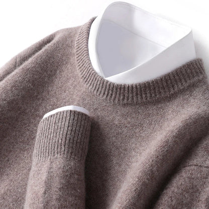 Merino Wol Gebreide Trui met Ronde Hals Warm en Zacht voor Heren