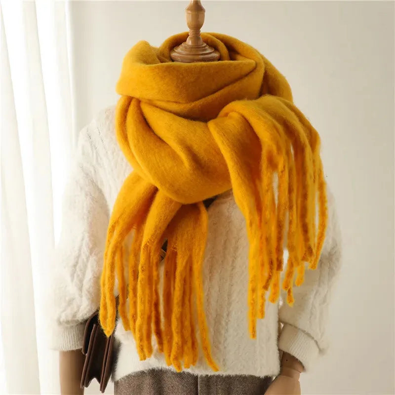 Chique winterse oversized sjaal met lange franjes voor dames