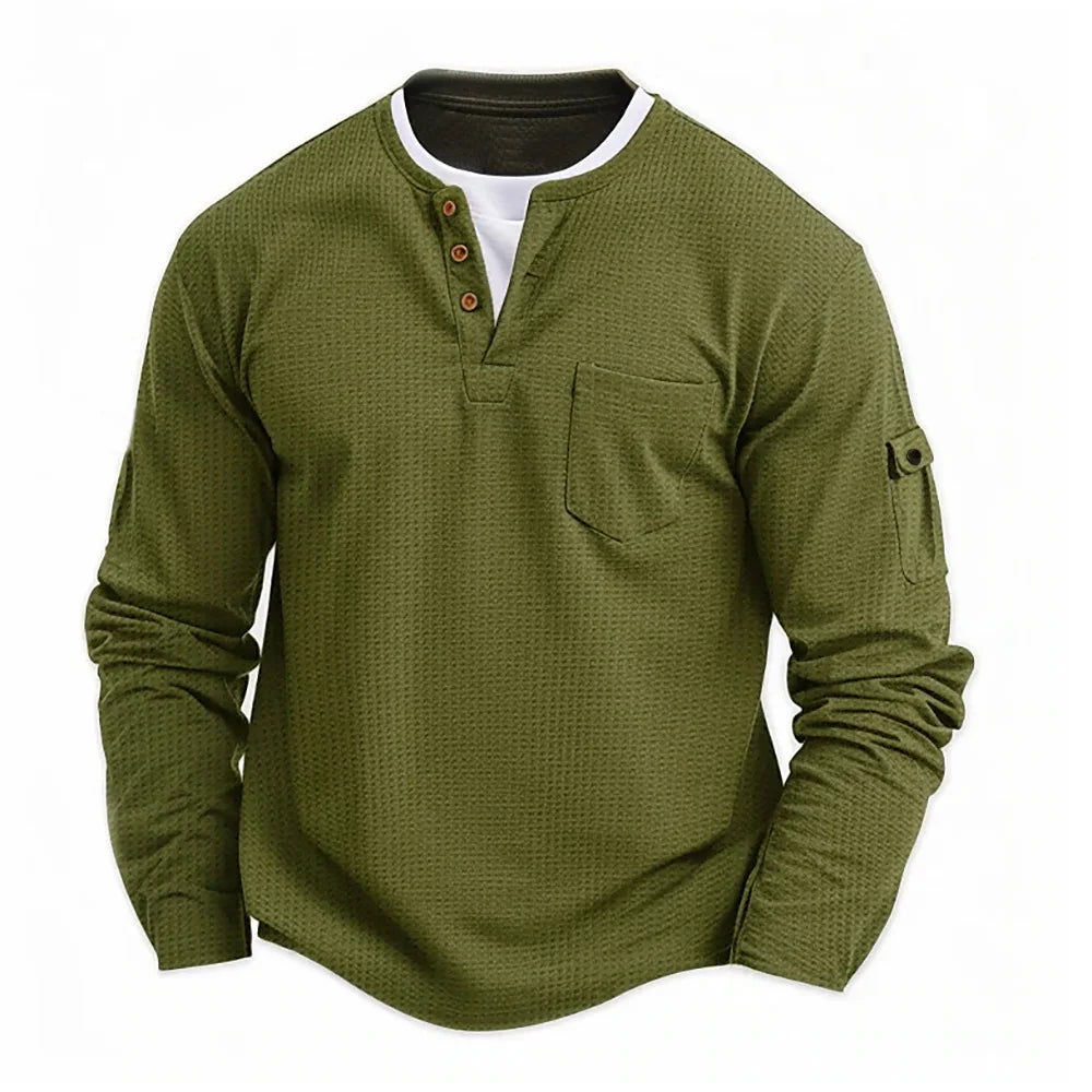 Heren Sweatshirt Met Henley Hals En Borstzak