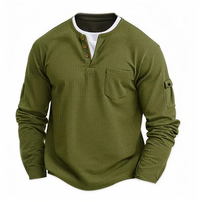 Heren Sweatshirt Met Henley Hals En Borstzak