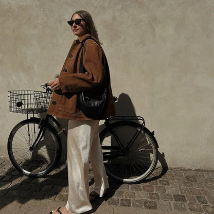Aurea - Grote suède Button-Up jas voor dames