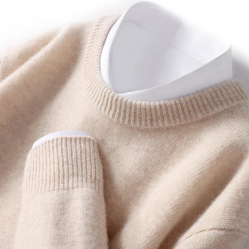 Merino Wol Gebreide Trui met Ronde Hals Warm en Zacht voor Heren