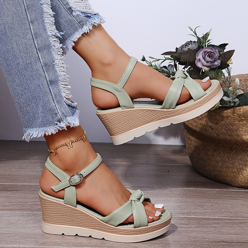 Zomer Sleehak Sandalen Met Strik En Verstelbaar Bandje Voor Dames