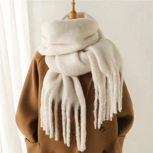 Chique winterse oversized sjaal met lange franjes voor dames