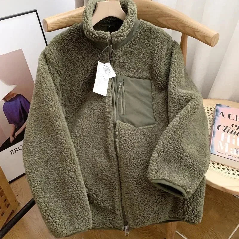 Vrouwen Teddy Jas Met Rits Staande Kraag En Borstzak Winter
