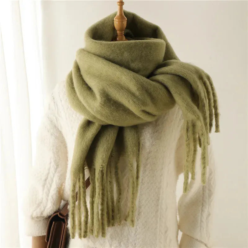 Chique winterse oversized sjaal met lange franjes voor dames