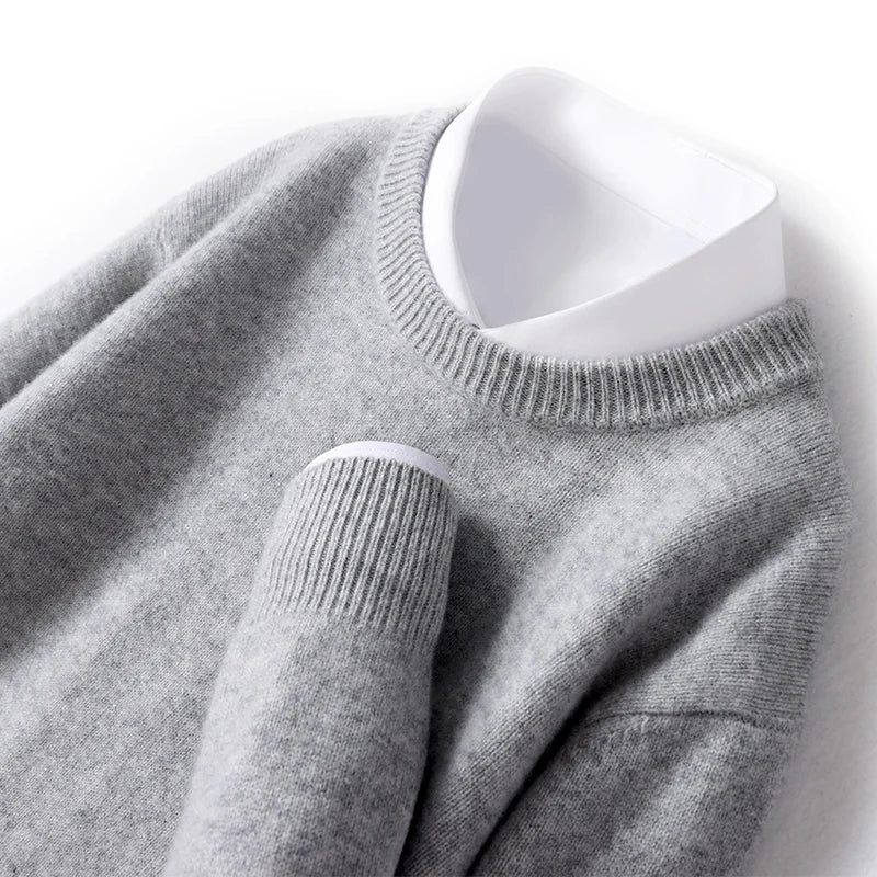 Merino Wol Gebreide Trui met Ronde Hals Warm en Zacht voor Heren