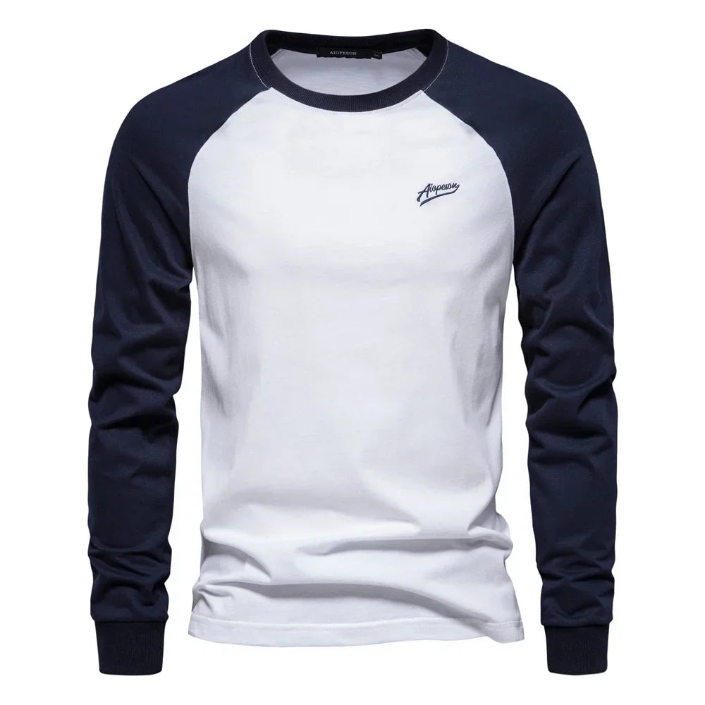 Sportieve Heren Raglan Longsleeve Shirt Met Ronde Hals
