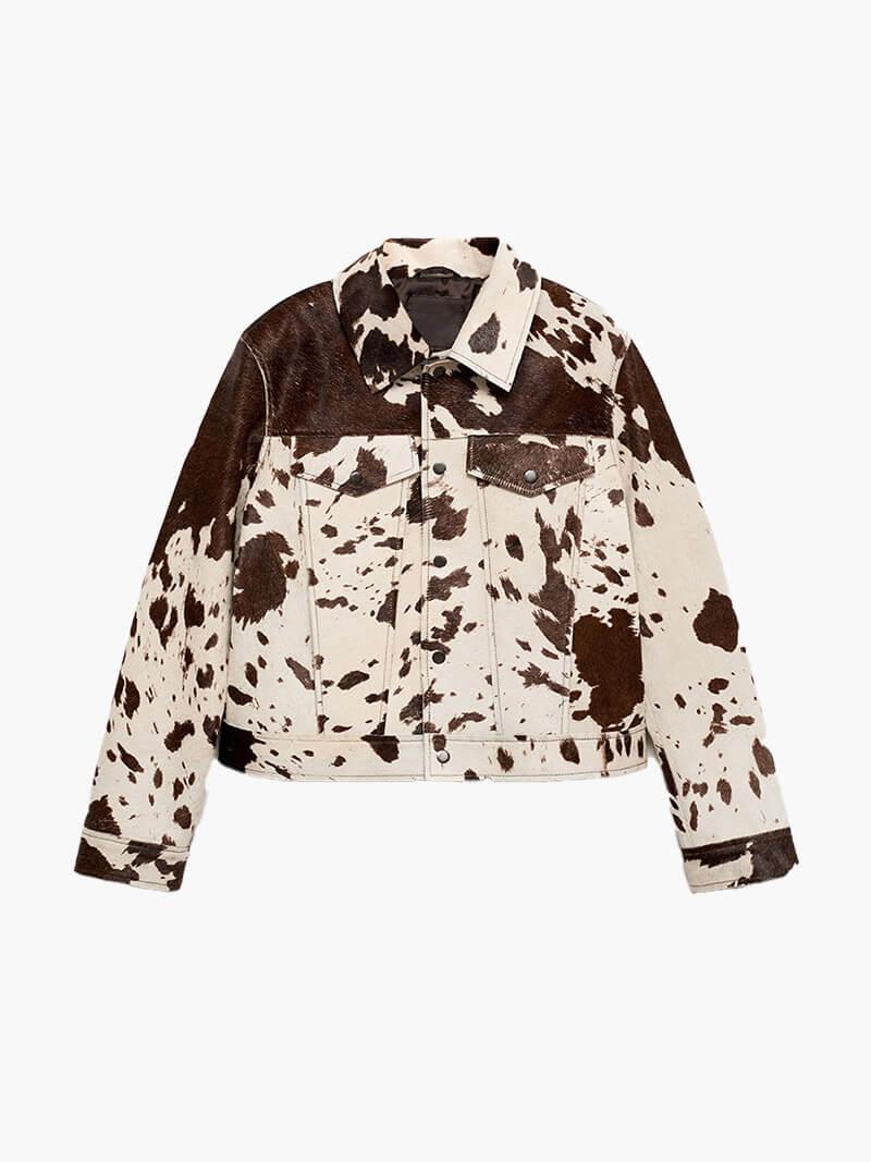 Melany - Trendy Korte Jas met Bruin-Witte Cowprint voor Dames