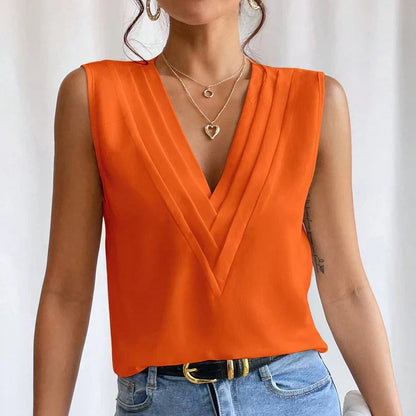 Bertille - Mouwloze V-hals Blouse met Geplooid Detail voor dames