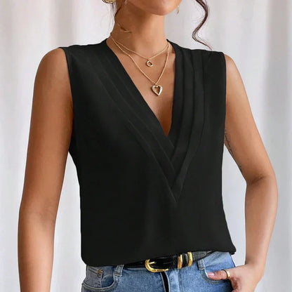 Bertille - Mouwloze V-hals Blouse met Geplooid Detail voor dames