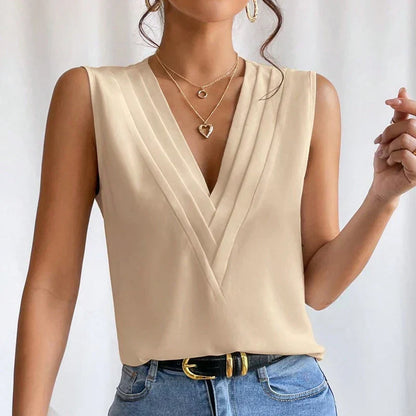 Bertille - Mouwloze V-hals Blouse met Geplooid Detail voor dames