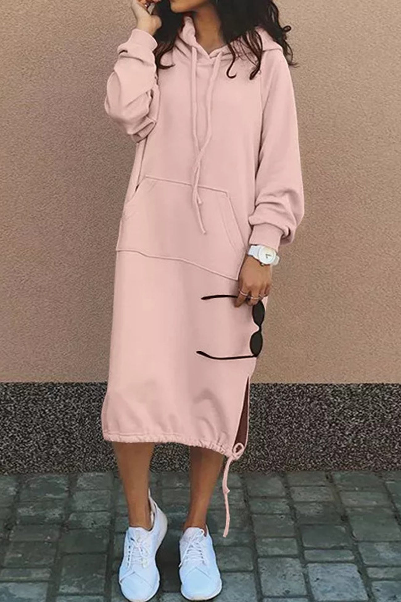 Dames Hoodie Jurk Midi met Buidelzak Herfst