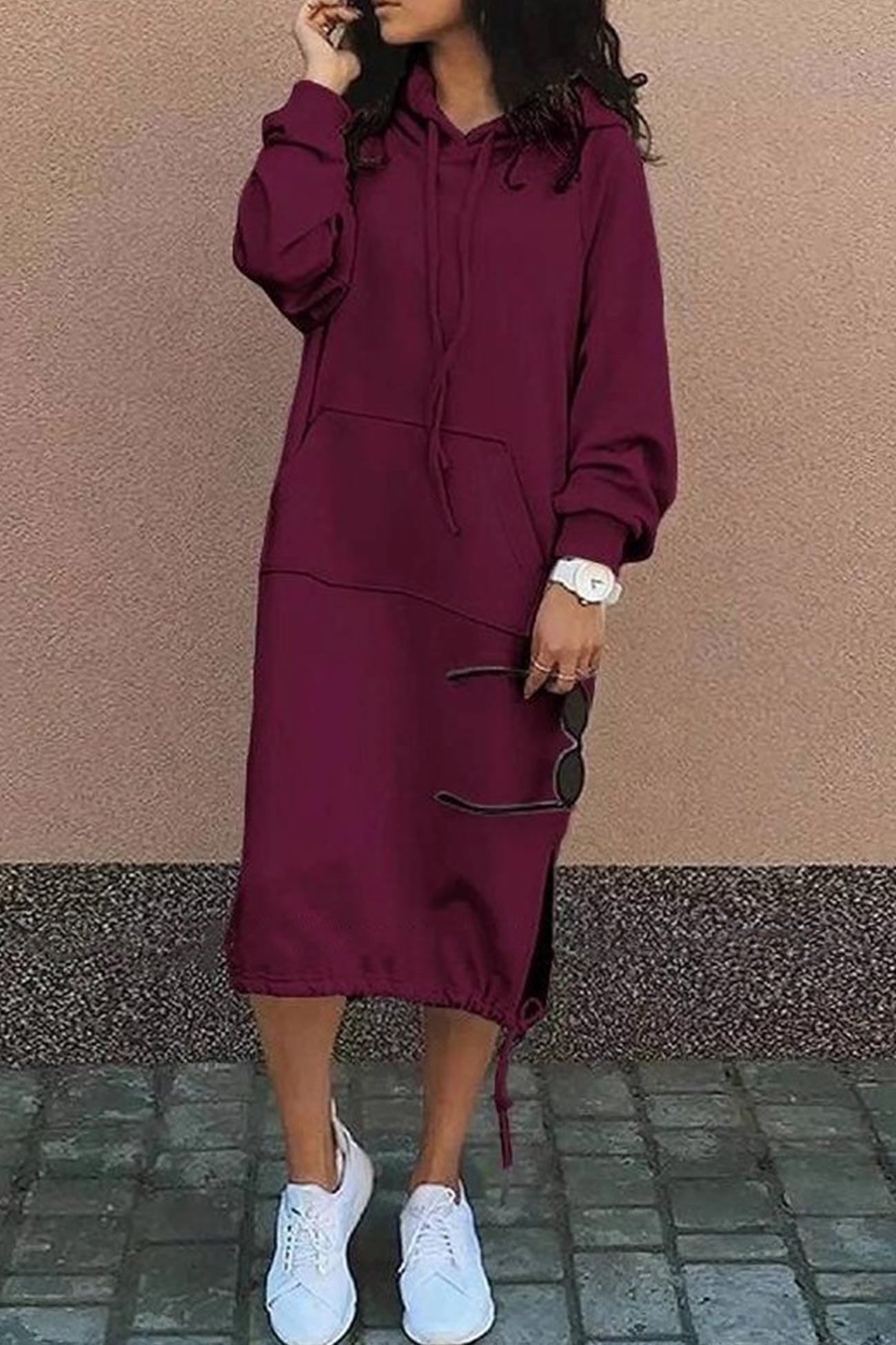 Dames Hoodie Jurk Midi met Buidelzak Herfst