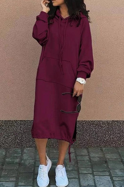 Dames Hoodie Jurk Midi met Buidelzak Herfst