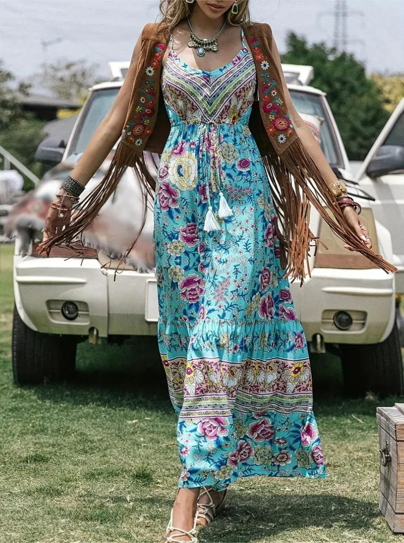Dragana - Maxi Jurk met Boho Print en Kwastjesdetails voor Dames