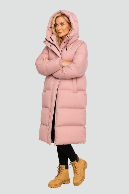 Lange Gewatteerde Puffer Winterjas voor Dames met Capuchon