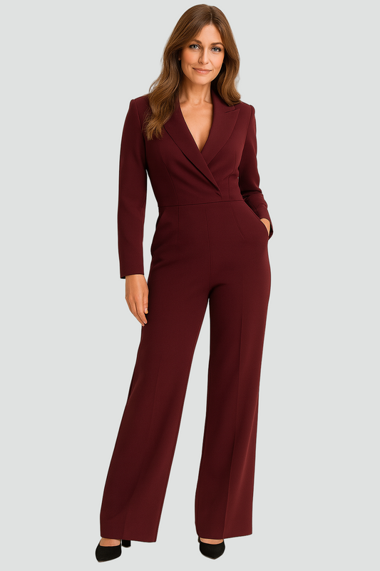 Elegante Lange Jumpsuit voor Dames met Reverskraag