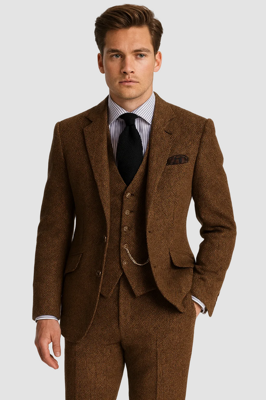 Stijlvol heren kostuum in retro driedelig design