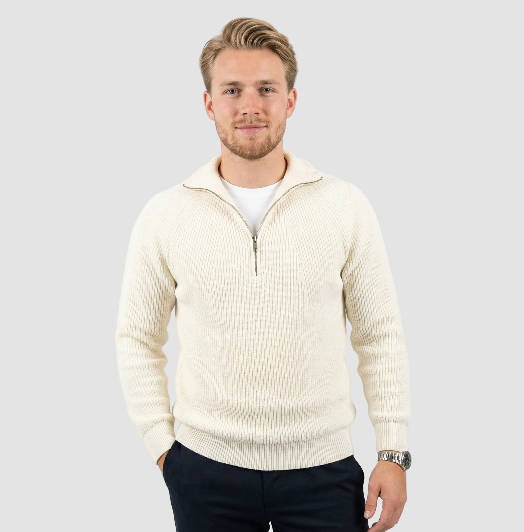 Stijlvolle Heren Half-Zip Trui met Opstaande Kraag