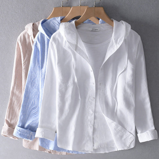Stella - Gestreept Hoodie-shirt met Knoopsluiting voor Vrouwen