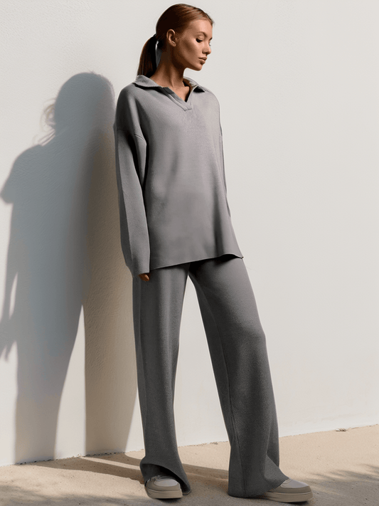 Idalie - Comfortabele Set met V-Hals en Wijdere Pijpen voor Dames