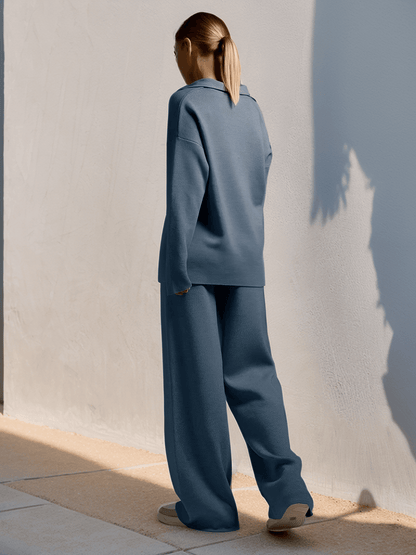 Idalie - Comfortabele Set met V-Hals en Wijdere Pijpen voor Dames