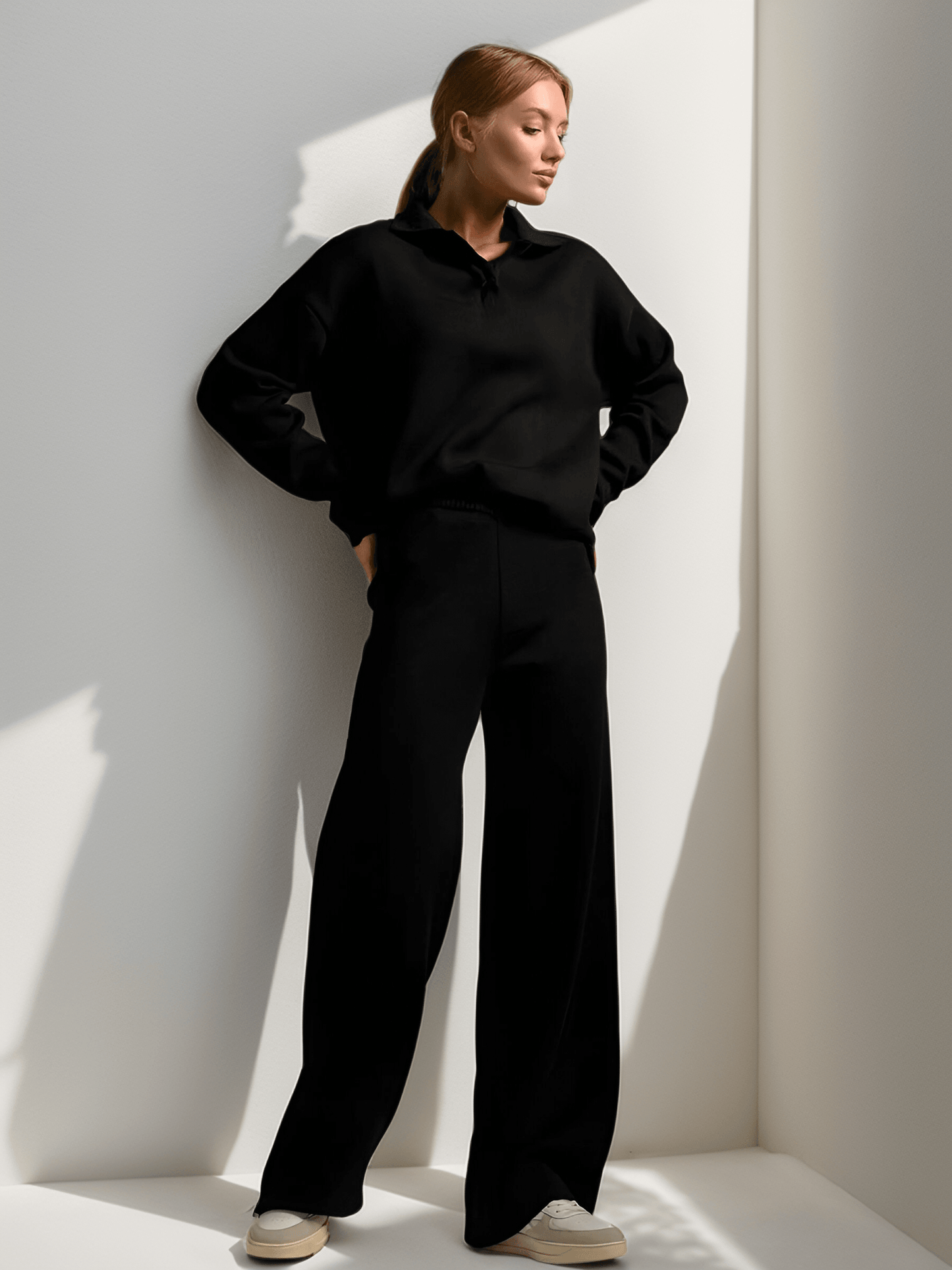 Idalie - Comfortabele Set met V-Hals en Wijdere Pijpen voor Dames