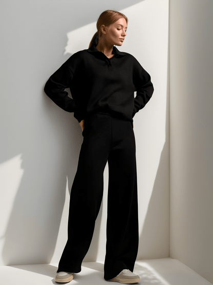Idalie - Comfortabele Set met V-Hals en Wijdere Pijpen voor Dames