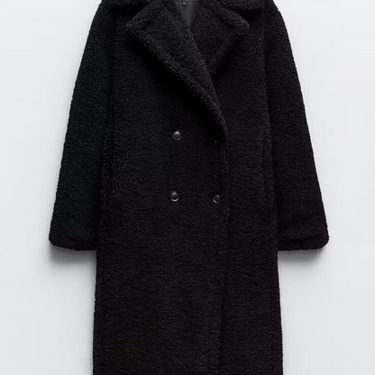 Zachte Oversized Teddy Winterjas Dames met Reverskraag en Dubbele Knopen