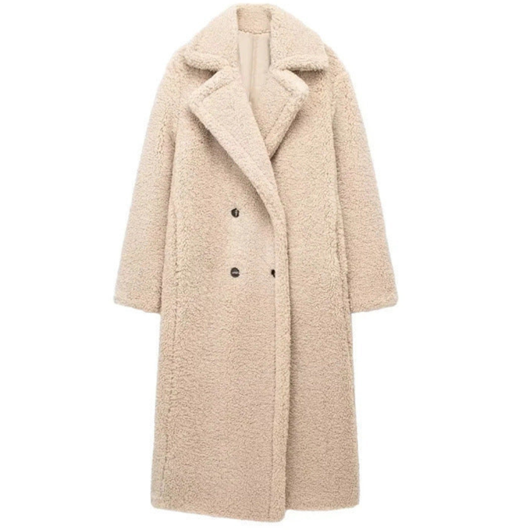 Zachte Oversized Teddy Winterjas Dames met Reverskraag en Dubbele Knopen