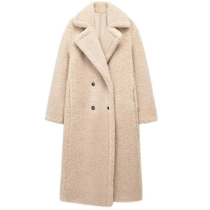 Zachte Oversized Teddy Winterjas Dames met Reverskraag en Dubbele Knopen