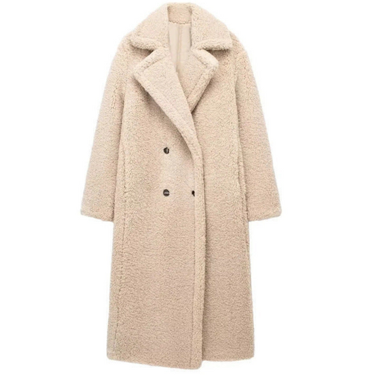 Zachte Oversized Teddy Winterjas Dames met Reverskraag en Dubbele Knopen