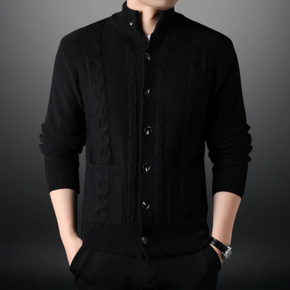 Heren Cardigan met Kabelpatroon en Hoge Kraag