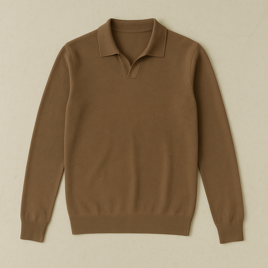 Comfortabele Fijngebreide Heren Polo Trui met Kraag en Lange Mouwen