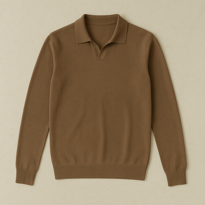 Comfortabele Fijngebreide Heren Polo Trui met Kraag en Lange Mouwen