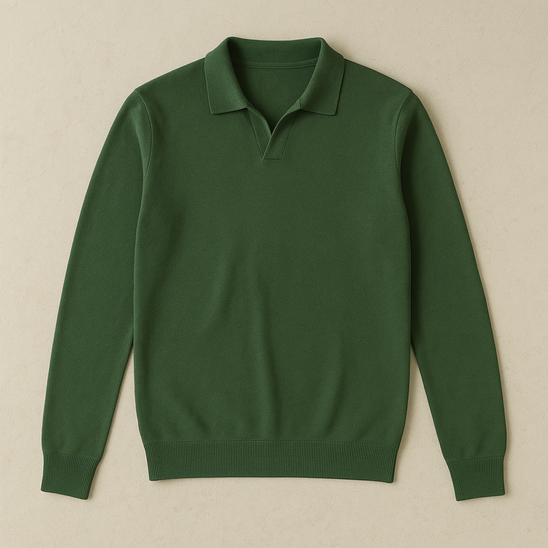 Comfortabele Fijngebreide Heren Polo Trui met Kraag en Lange Mouwen