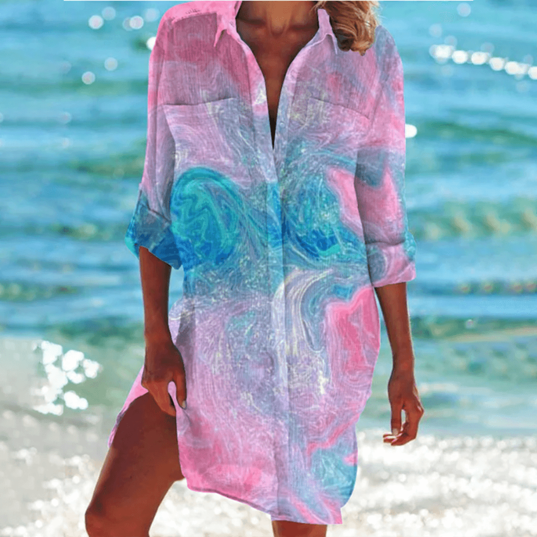 Mia – Oversized Tie-Dye Strandblouse met Lange Mouwen voor Dames