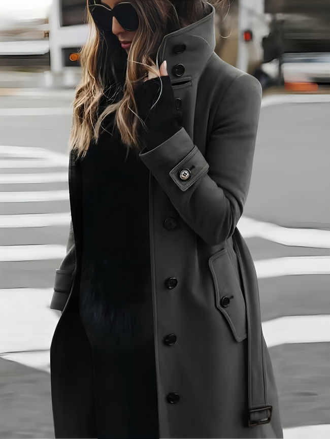 Chique Winter Midi Trenchcoat met Ceintuur en Opstaande Kraag voor Vrouwen