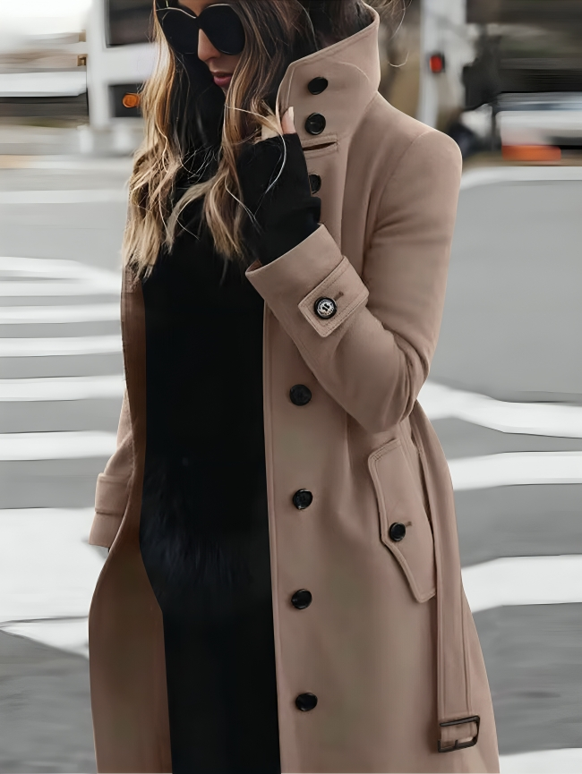 Chique Winter Midi Trenchcoat met Ceintuur en Opstaande Kraag voor Vrouwen