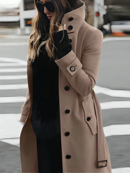 Chique Winter Midi Trenchcoat met Ceintuur en Opstaande Kraag voor Vrouwen