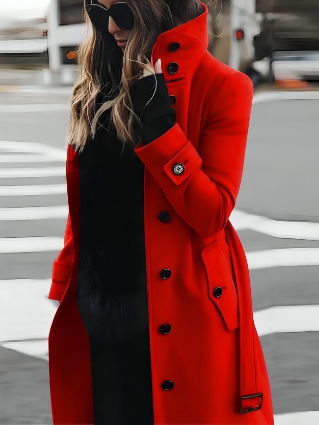 Chique Winter Midi Trenchcoat met Ceintuur en Opstaande Kraag voor Vrouwen