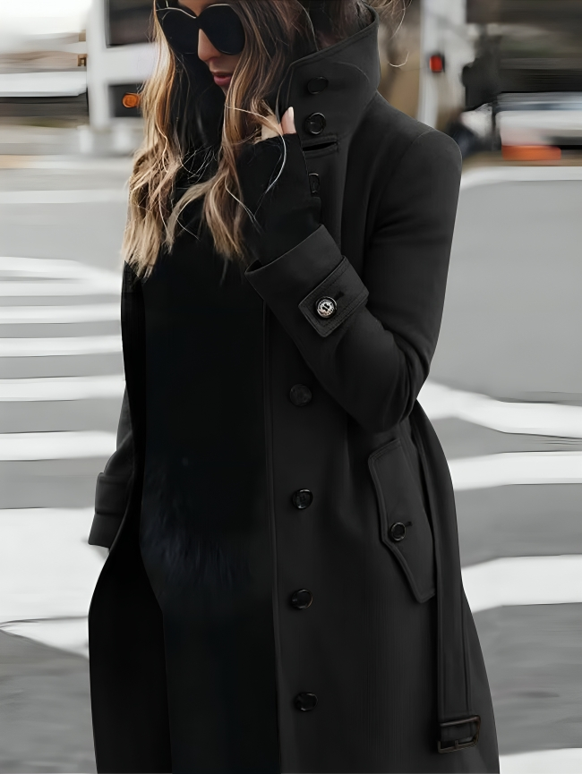 Chique Winter Midi Trenchcoat met Ceintuur en Opstaande Kraag voor Vrouwen